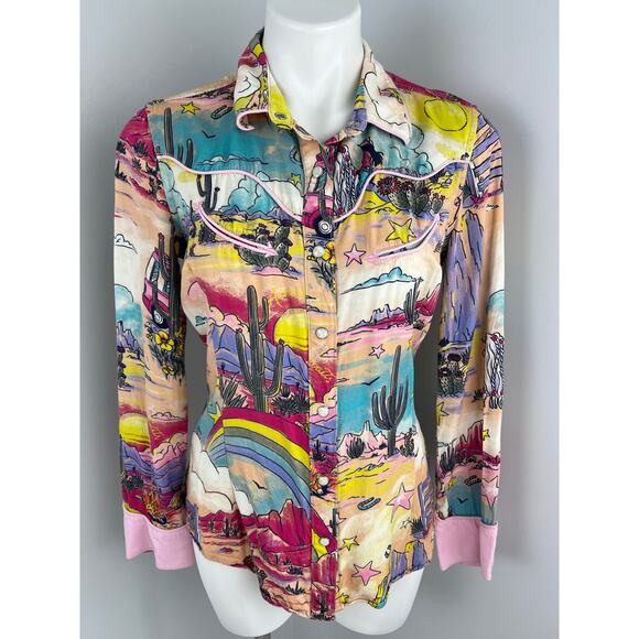Wrangler x Barbie Illustrated Pearl Snap Western Top Small - Picture 1 of 6